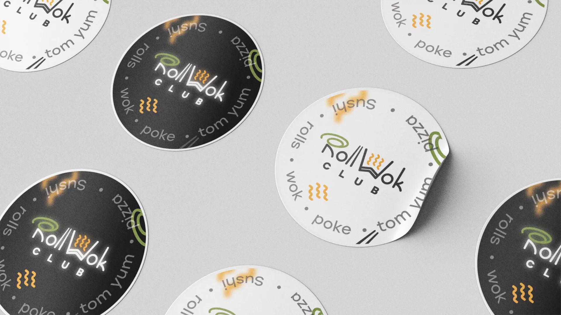 Разработка наклеек для суши-бара «Roll Wok Club» в Нефтегорске